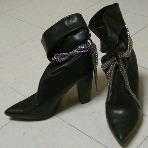 Black Leather Heels with Chains